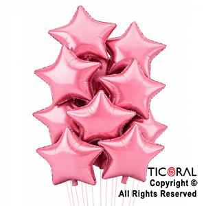 SET DE GLOBOS METALIZADOS ESTRELLA ROSA x 10 UNIDADES